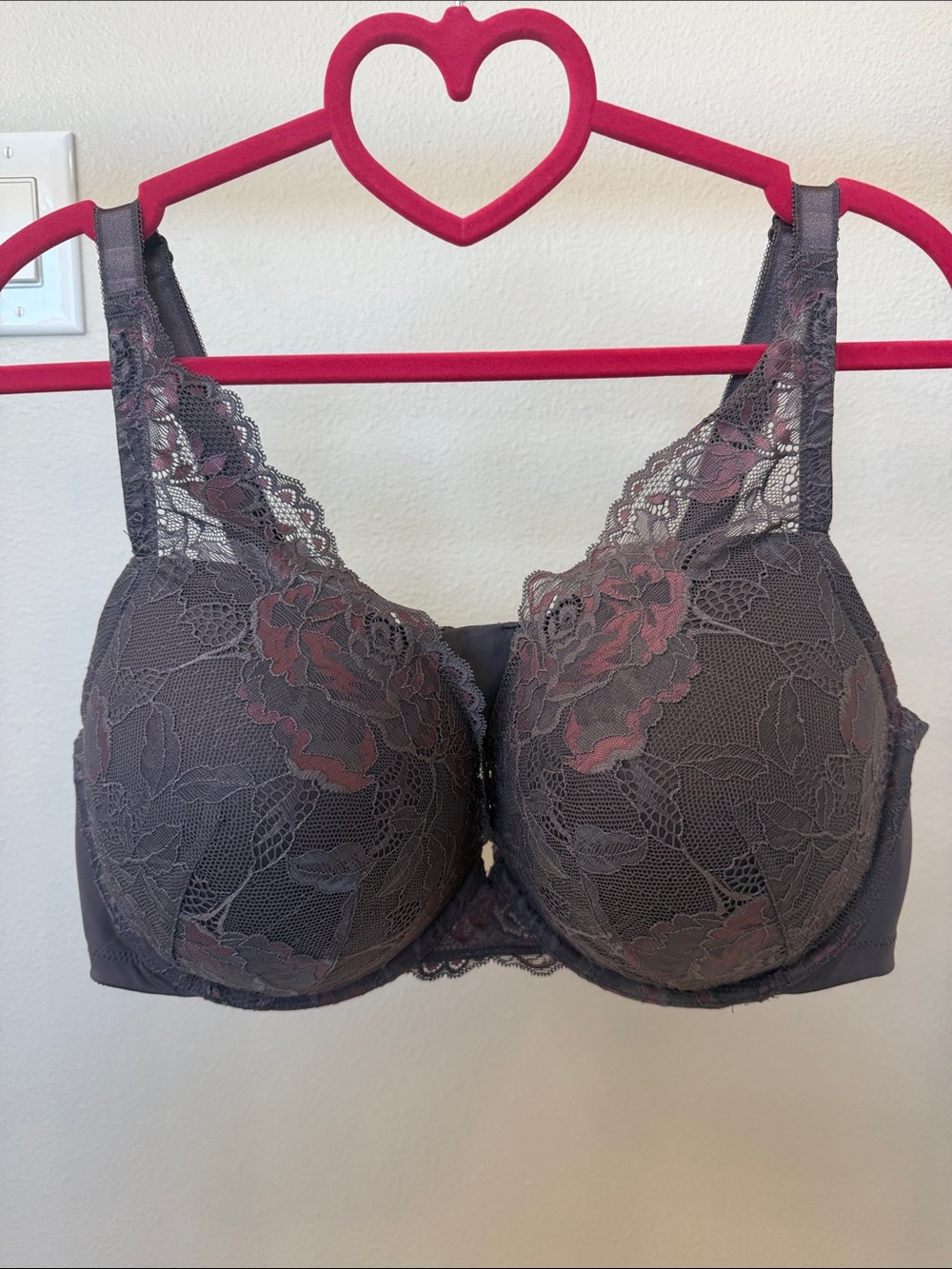 torrid Charcoal Lace Underwire Bra with Floral Overlay